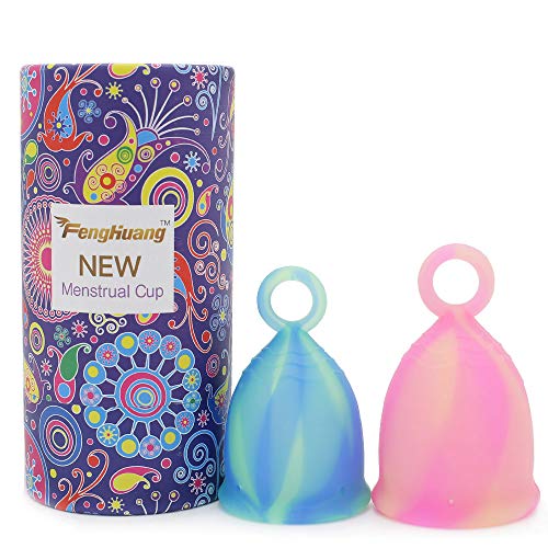 FENGHUANG Menstrual Cup with Ring for Beginners-Easy Removal-Soft Reusable Period Cup Tampon and Pad Alternative Regular Flow 2 Cups