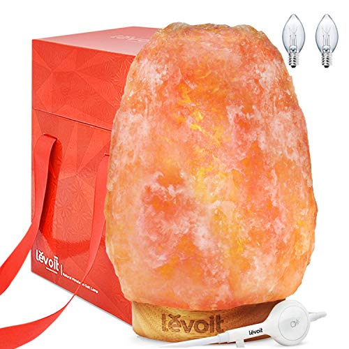 Levoit Large Salt Lamp, Himalayan / Hymilain Sea Pink Crystal Large Salt Rock Lamps, Night Light, Real Rubber Wood Base, Dimmable Touch Switch, Luxury Gift Box(ETL Certified, 2 Extra Original Bulbs)