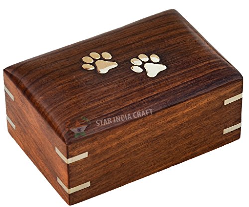 STAR INDIA CRAFT Paws Inlaid Rosewood Decorative Urns for Ashes-Large Cremation Urns for Dogs, Pet Urns for Cats, Wooden Cremation Box, Keepsake Urns for Burial(5 x 3 x 2.5 inches) 14 Cu/in