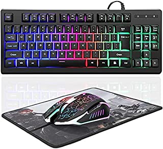 RGB 87 Keys Gaming Keyboard and Colorful Mouse Combo,USB Wired Backlit Mechanical Feeling Gaming Keyboard and Gaming Mouse for Laptop PC Computer Game and Work