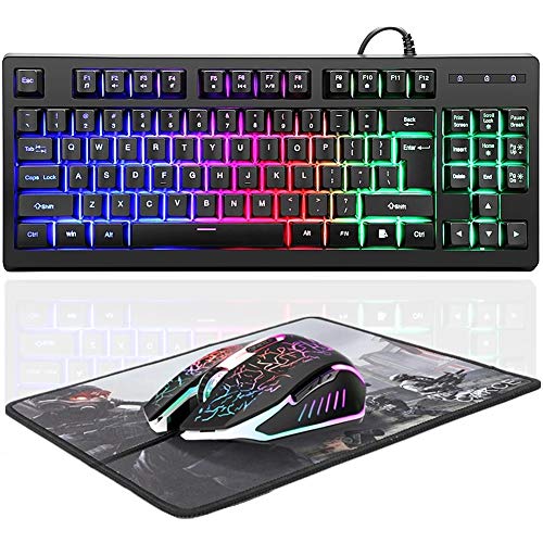 RGB 87 Keys Gaming Keyboard and Colorful Mouse Combo,USB Wired Backlit Mechanical Feeling Gaming Keyboard and Gaming Mouse for Laptop PC Computer Game and Work