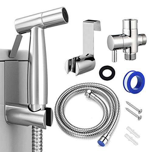 Bidet Sprayer for Toilet, Handheld Cloth Diaper Sprayer, Bathroom Sprayer Kit Spray Attachment with Hose, Stainless Steel Easy Install Great Water Pressure for Bathing Pets, Feminine Hygiene