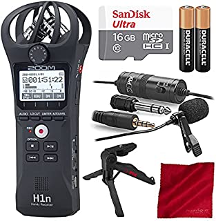 Zoom H1n Digital Handy Portable Recorder and 16GB Deluxe Accessory Bundle with Xpix Pro Lavalier Mic + Tripod + AAA Batteries + Fibertique Cloth