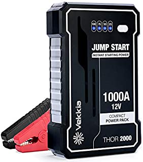 Vekkia Portable Lithium Car Jump Starter Power Pack Battery Booster, 1000A Peak Start Dead Batteries of 7.0L Engine. 4X-High-Efficiency-Output Tech, 40% More Powerful. Smart Clamp, Case & Cable Incl.