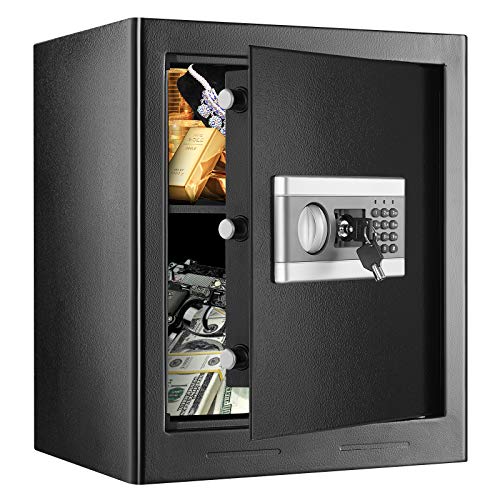 1.53Cub Security Safe Lock Box, Security Home Safe with Digital Keypad, Fireproof Safe & Waterproof Safe, Gun Document Safe Box for Home Office Hotel Business with Emergency Key (1.53Cubic)