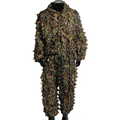 Upgrade Ghillie Suit Set, 3D Lifelike Super Lightweight Camouflage Clothing Outdoor Jungle Woodland Hunting for Youth and Adult