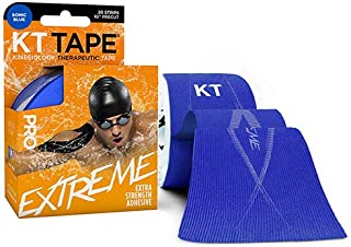 KT Tape Pro Extreme Therapeutic Elastic Kinesiology Sports Tape, 20 Pre Cut 10 inch Strips, 100% Synthetic Water Resistant Breathable, Pro & Olympic Choice, Sonic Blue