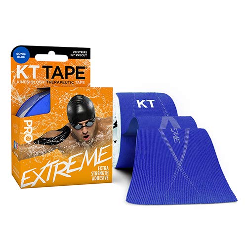 KT Tape Pro Extreme Therapeutic Elastic Kinesiology Sports Tape, 20 Pre Cut 10 inch Strips, 100% Synthetic Water Resistant Breathable, Pro & Olympic Choice, Sonic Blue