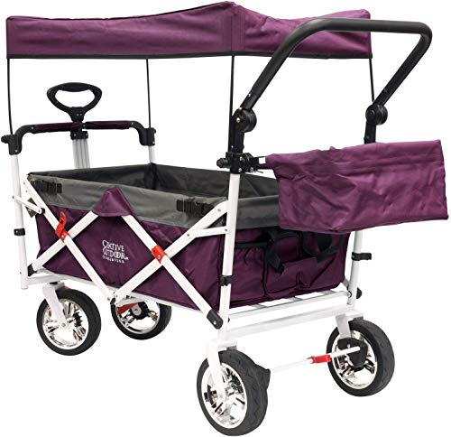 Creative Outdoor Distributor Push Pull Collapsible Folding Wagon Stroller for Kids, with Canopy (Purple)