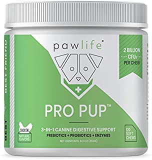 pawlife Probiotics for Dogs - 3-in-1 Formula with Probiotics, Prebiotics, and Digestive Enzymes for Diarrhea, Constipation, Yeast Infections, Allergies, Hot Spots - 120 Dog Probiotic Soft Chews