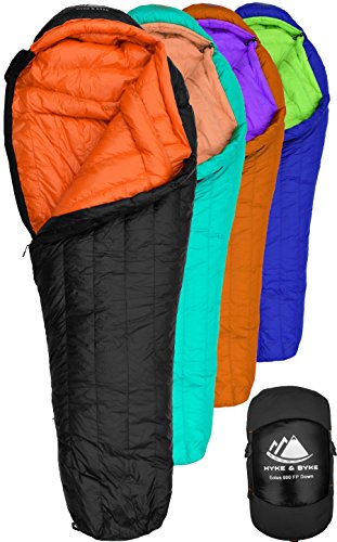 Hyke & Byke Eolus 0 Degree F 800 Fill Power Hydrophobic Goose Down Sleeping Bag with ClusterLoft Base - Ultra Lightweight 4 Season Mens and Womens Mummy Bag Designed for Backpacking