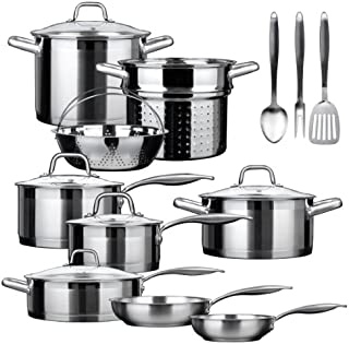 Duxtop SSIB-17 Professional 17 Pieces Stainless Steel Induction Cookware Set, Impact-bonded Technology