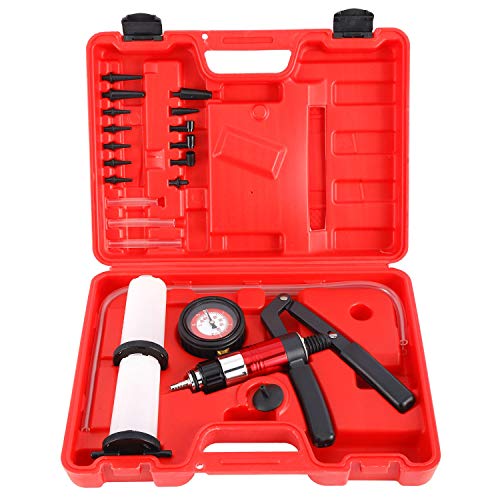 KUNTEC 21pcs Hand Held Vacuum Pump Tester Set Vacuum Gauge and Brake Bleeder Kit for Automotive