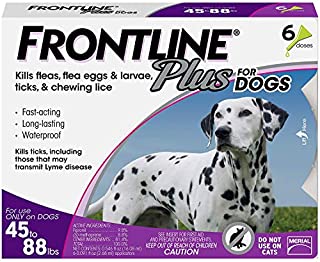 Frontline Plus for Dogs Large Dog (45 to 88 pounds) Flea and Tick Treatment, 6 Doses, Model:6.05389E+11