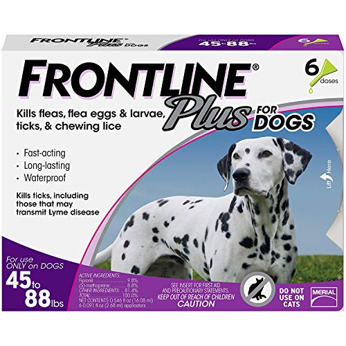 Frontline Plus for Dogs Large Dog (45 to 88 pounds) Flea and Tick Treatment, 6 Doses, Model:6.05389E+11