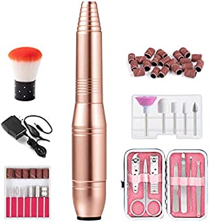 20000RPM Portable Electric Acrylic Nail Drill File Buffer Machine Kit for Liquid Monomer Dip Powder Polygel Gel polish Tips with Professional Salon Manicure Pedicure Brush efile Set 26pcs Sanding Band