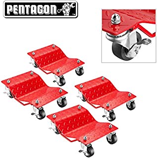 Pentagon Tool | Premium 4-Pack | Car Tire Dolly - Tire Skates | 1,500 lbs Rating | Red