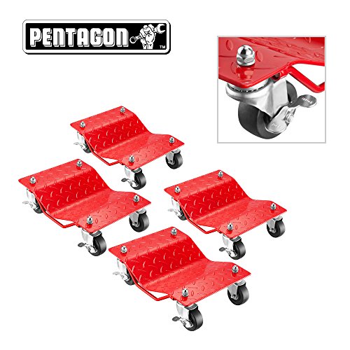 Pentagon Tool | Premium 4-Pack | Car Tire Dolly - Tire Skates | 1,500 lbs Rating | Red