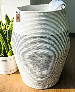 Goodpick Laundry Hamper | Woven Cotton Rope Dirty Clothes Hamper Tall kids Curve Laundry Basket Large, 25.6