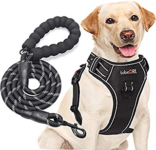 tobeDRI No Pull Dog Harness Adjustable Reflective Oxford Easy Control Medium Large Dog Harness with A Free Heavy Duty 5ft Dog Leash (M (Neck: 14.5