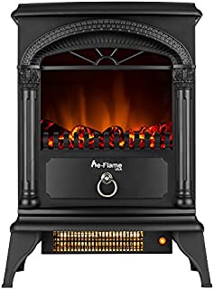 e-Flame USA Hamilton Freestanding Electric Fireplace Stove - 3-D Log and Fire Effect (Black)