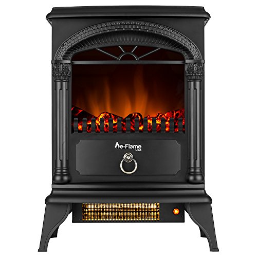 e-Flame USA Hamilton Freestanding Electric Fireplace Stove - 3-D Log and Fire Effect (Black)