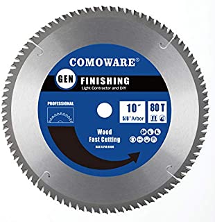 COMOWARE Circular Miter Saw Blade- 10 inch 80 Tooth, ATB Premium Tip, Anti-Vibration, 5/8 inch Arbor Light Contractor and DIY General Purpose Finishing for Wood,  Laminate, Plywood & Hardwoods