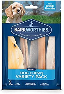 Barkworthies Healthy Dog Treats & Chews Puppy Dog Variety Pack (5 Chews) - Protein-Rich, All-Natural, Highly Digestible, Rawhide Alternative - Promotes Dental Health - Great Gift for All Dogs