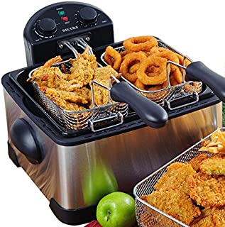 Secura 1700-Watt Stainless-Steel Triple Basket Electric Deep Fryer with Timer Free Extra Odor Filter, 4L/17-Cup