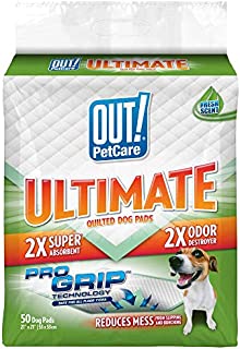 OUT! Ultimate Pro-Grip Dog Pads | Absorbent Pet Training and Puppy Pads | Grip Technology Prevents Slipping and Bunching | 50 Pads | 21 x 21 Inches