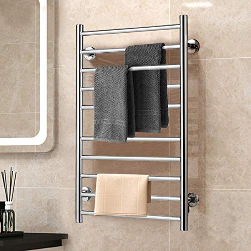 BestComfort Wall Mounted Heated Towel Warmer, 10 Bars Stainless Steel Polished Towel Warmer Drying Rack