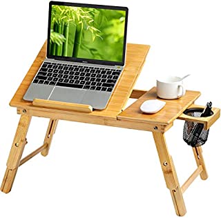 HUANUO Lap Desk- Fits up to 15.6  Inch Laptop Desk, Foldable Bed Tray Breakfast Table with 5 Angles Tilting Top, Height Adjustable Laptop Stand with Storage Net