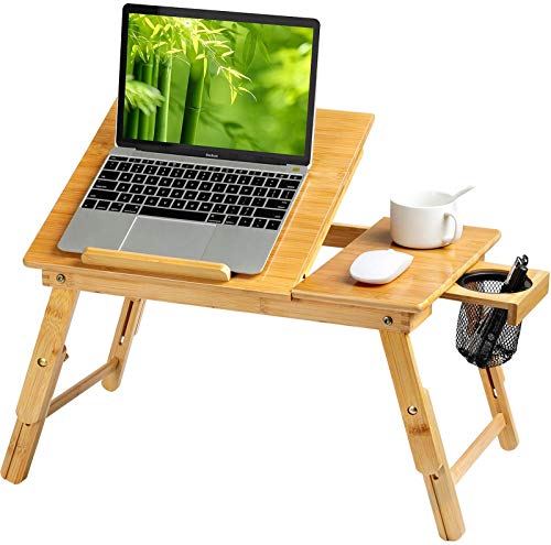 HUANUO Lap Desk- Fits up to 15.6  Inch Laptop Desk, Foldable Bed Tray Breakfast Table with 5 Angles Tilting Top, Height Adjustable Laptop Stand with Storage Net