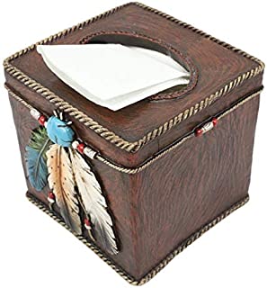 Ebros Southwestern Tribal Native American Indian 3 Feathers Turquoise Stone and Beads Dream Catcher Design Bathroom Vanity Accent Figurine Decor Accessories (Tissue Box Cover)