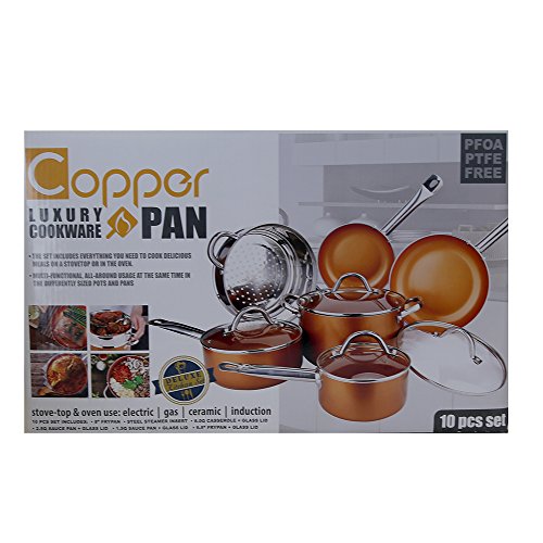 Copper Pan 10-Piece Luxury Induction Cookware Set Non-Stick, 21.5 x 11.5 x 11 inches