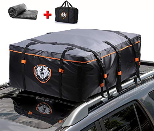 Waterproof 19 Cubic Feet Rooftop Cargo Carrier PRO - Heavy Duty Roof Top Luggage Storage Bag with Anti-slip Mat + 10 Reinforced Straps & Door Hooks - Perfect for Car, Truck, SUV With/Without Rack