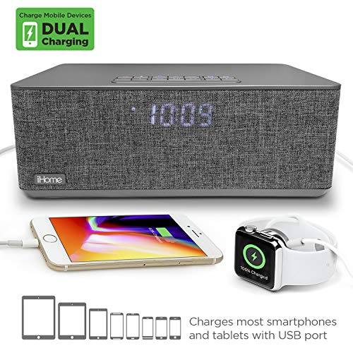 iHome Bluetooth Dual Alarm FM Clock Radio with Speakerphone and Dual USB Charging (Dual Charge)