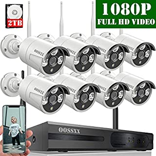 2020 Update OOSSXX 8-Channel HD 1080P Wireless Security Camera System,8Pcs 1080P 2.0 Megapixel Wireless Indoor/Outdoor IR Bullet IP Cameras,P2P,App, HDMI Cord & 2TB HDD Pre-Install