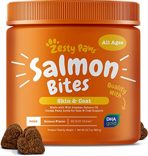 Salmon Fish Oil Omega 3 for Dogs - With Wild Alaskan Salmon Oil - Anti Itch Skin & Coat + Allergy Support - Hip & Joint + Arthritis Dog Supplement + EPA & DHA - 90 Chew Treats - Salmon Flavor