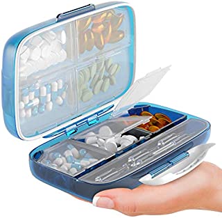 Moisture Proof Pill Sorter Travel Pill Organizer Pill Box Waterproof Large Pill Dispenser Home Supplement Holder Portable Vitamin Jumbo Size 8 Compartment Airtight Pill Container Daily Medicine