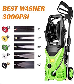 Homdox 3000 PSI Pressure Washer,1.80 GPM Electric Pressure Washer,Electric Power Washer with 5 Quick-Connect Spray,Hose Reel and Rolling Wheels