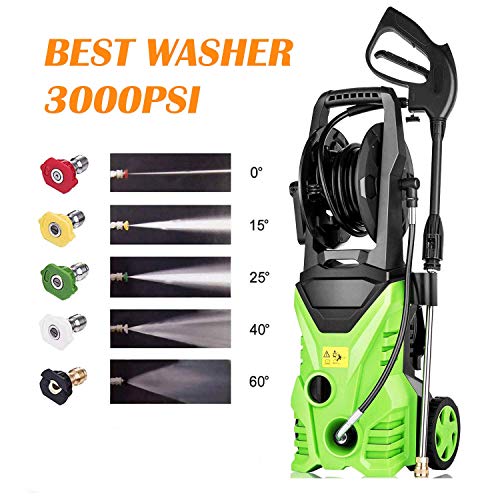 Homdox 3000 PSI Pressure Washer,1.80 GPM Electric Pressure Washer,Electric Power Washer with 5 Quick-Connect Spray,Hose Reel and Rolling Wheels