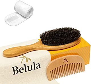 100% Boar Bristle Hair Brush Set. Soft Natural Bristles for Thin and Fine Hair. Restore Shine And Texture. Wooden Comb, Travel Bag and Spa Headband Included!