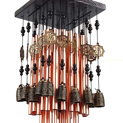 fengshuisale Outdoor Indoor 28 Metal Tube Wind Chime with Copper Bell Large Windchimes for Patio Garden Terrace W Red String Bracelet W3089