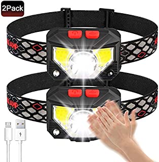 Soft Digits Headlamp Flashlight, 1000 Lumens USB Rechargeable Headlight, 8 Modes Work Light, Waterproof Head Lights with Motion Sensor and Built in Batteries for Outdoors, Household, 2Pack