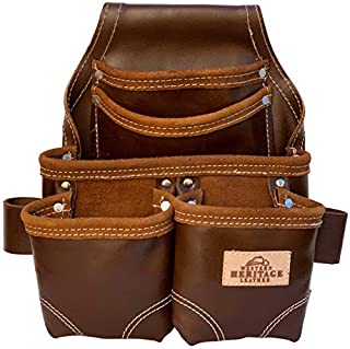 Western Heritage | Heavy Duty Leather Tool Pouch Bag, Brown Color | Professional Grade | Carpenter, Construction, Framers, Handyman Tool Bag, Reinforced Seams, 5 Pockets, 2 Snap Loops