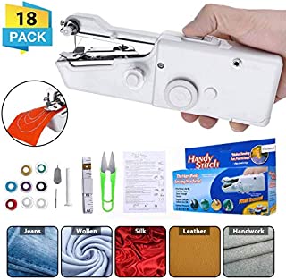 CHARMINER Hand Sewing Machine, Mini Hand-held Cordless Portable Sewing Machine Quick Repairing Suitable for Denim Curtains Leather DIY 18 PCS