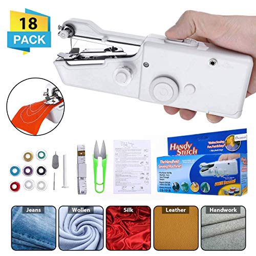 CHARMINER Hand Sewing Machine, Mini Hand-held Cordless Portable Sewing Machine Quick Repairing Suitable for Denim Curtains Leather DIY 18 PCS