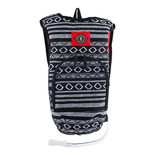 Dan-Pak Rave Hydration Pack 2l- Hippie Trip (Black/Red) -Black and White Woven Tribal Design - Perfect for Music Festivals and Camping!