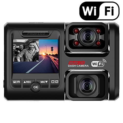 Pruveeo D30H Dash Cam with Infrared Night Vision and WiFi, Dual 1080P Front and Inside, Dash Camera for Cars Truck Taxi